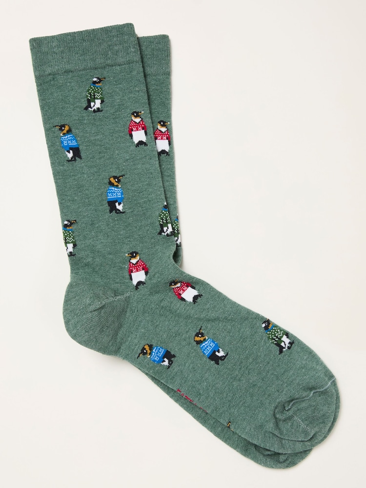 FatFace Green Penguin Socks - Image 1 of 2 FatFace Green Penguin Socks - Image 1 of 2