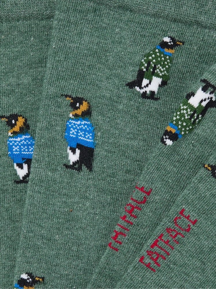 FatFace Green Penguin Socks - Image 2 of 2 FatFace Green Penguin Socks - Image 2 of 2