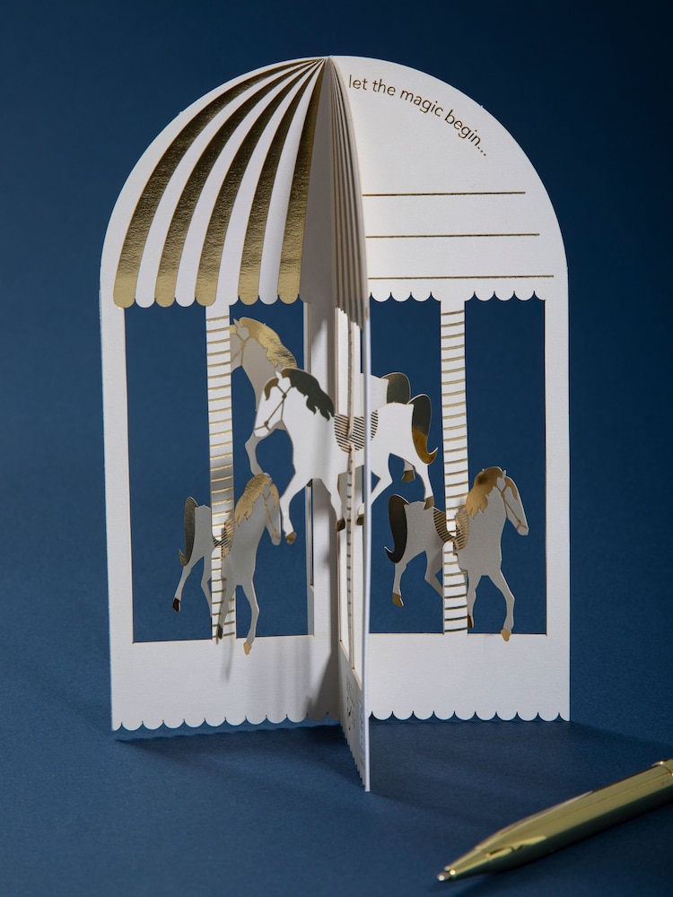 Hallmark White Gold Premium 3D Carousel Greeting Card - Paper Fables - Image 1 of 6