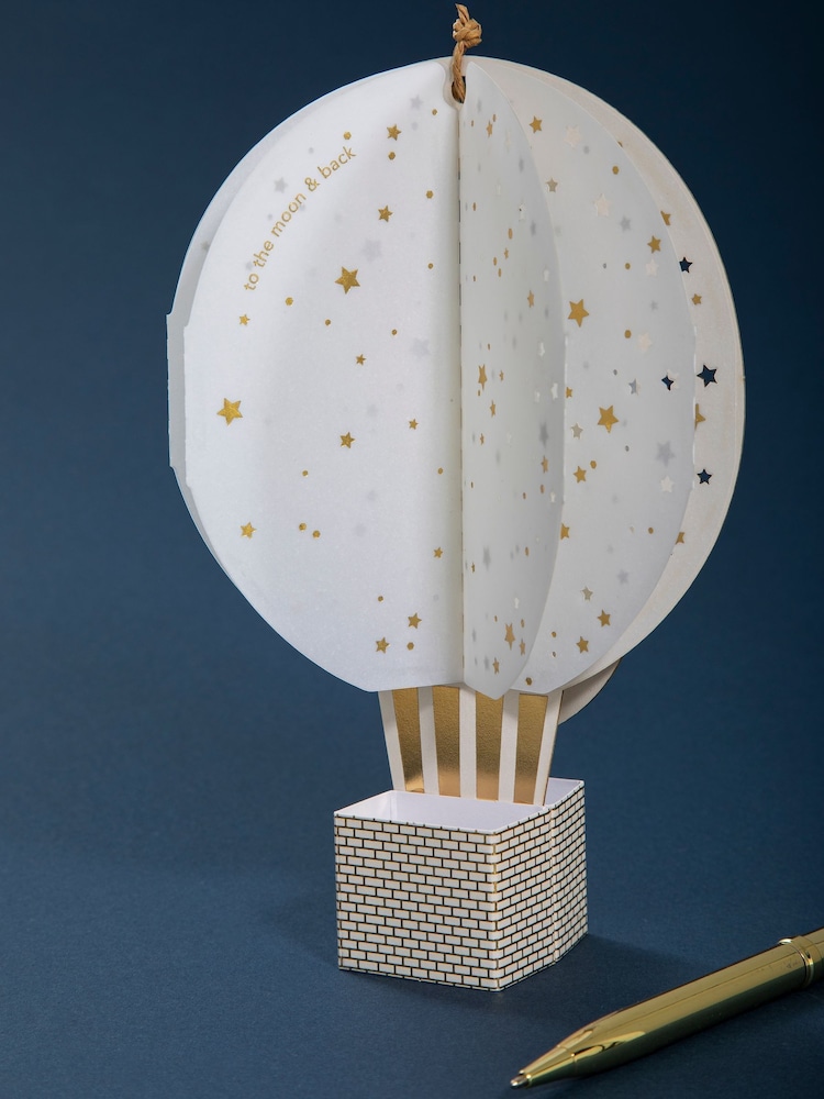 Hallmark White Gold Premium 3D Hot Air Balloon Card - Paper Fables - Image 1 of 6