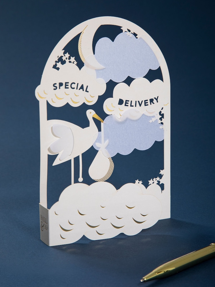 Hallmark White Gold Premium 3D New Baby Card - Paper Fables - Image 1 of 5