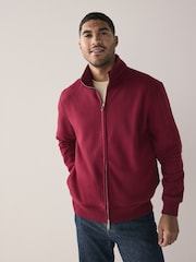 Dark Red Cotton Rich Jersey Zip Through Funnel Neck Sweatshirt - Image 1 of 4