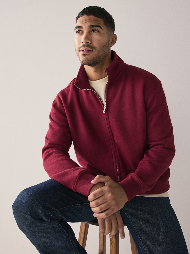 Dark Red Cotton Rich Jersey Zip Through Funnel Neck Sweatshirt - Image 2 of 4