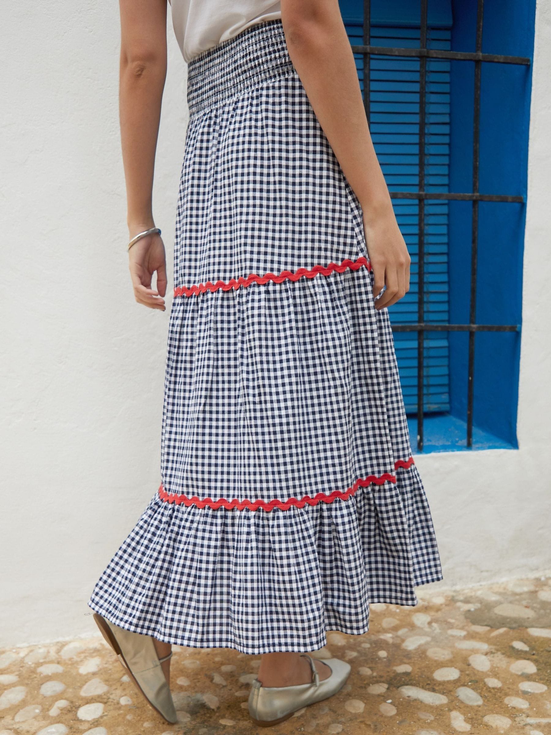 Buy Another Sunday Navy Gingham Pull On Tiered 100% Cotton