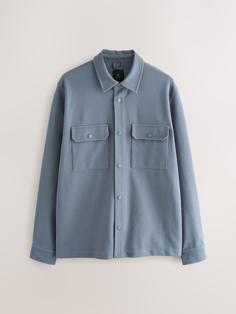 Blue Jersey Twill Popper Shacket - Image 1 of 3
