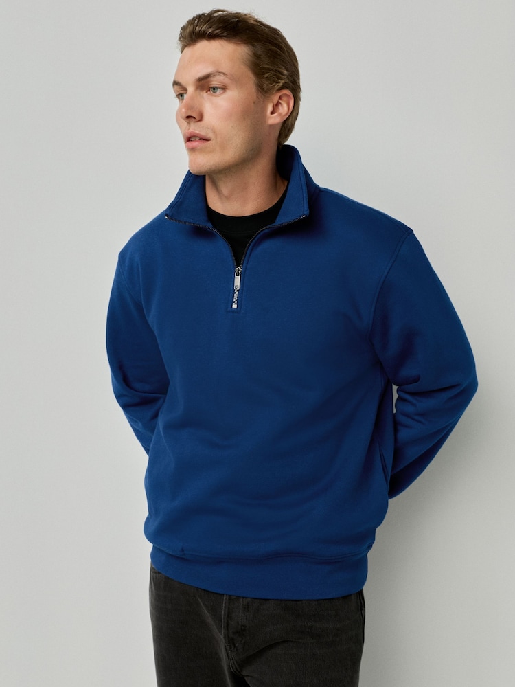 Ink Blue Quarter Zip Cotton Rich Jersey Sweatshirt - Image 1 of 7