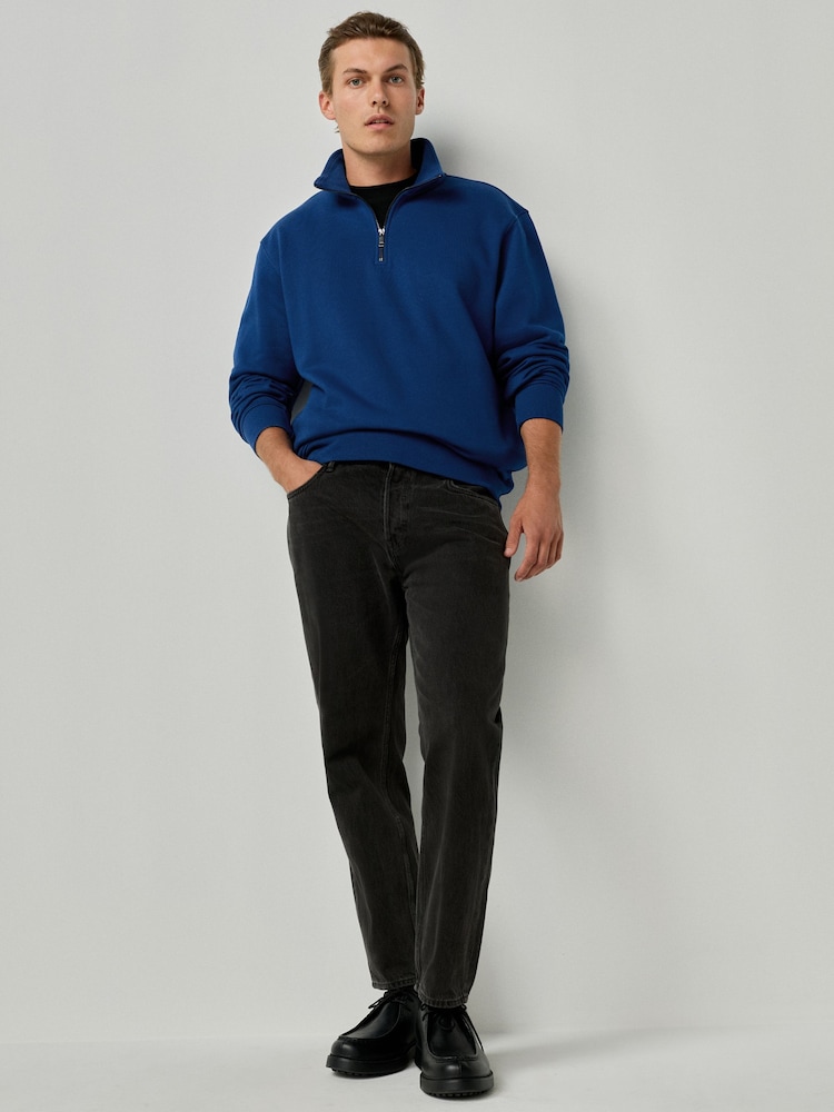Ink Blue Quarter Zip Cotton Rich Jersey Sweatshirt - Image 2 of 7 Ink Blue Quarter Zip Cotton Rich Jersey Sweatshirt - Image 2 of 7