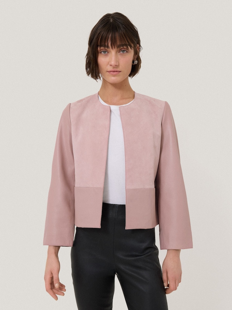 Jigsaw Pink Nakoa Leather Mix Jacket - Image 1 of 6