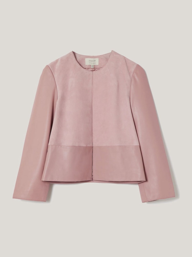 Jigsaw Pink Nakoa Leather Mix Jacket - Image 6 of 6