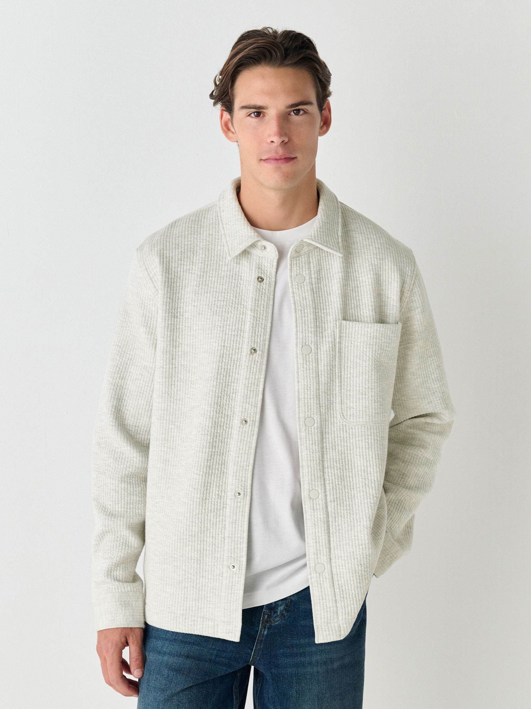 Buy Grey Marl Linear Texture Popper Shacket from Next USA