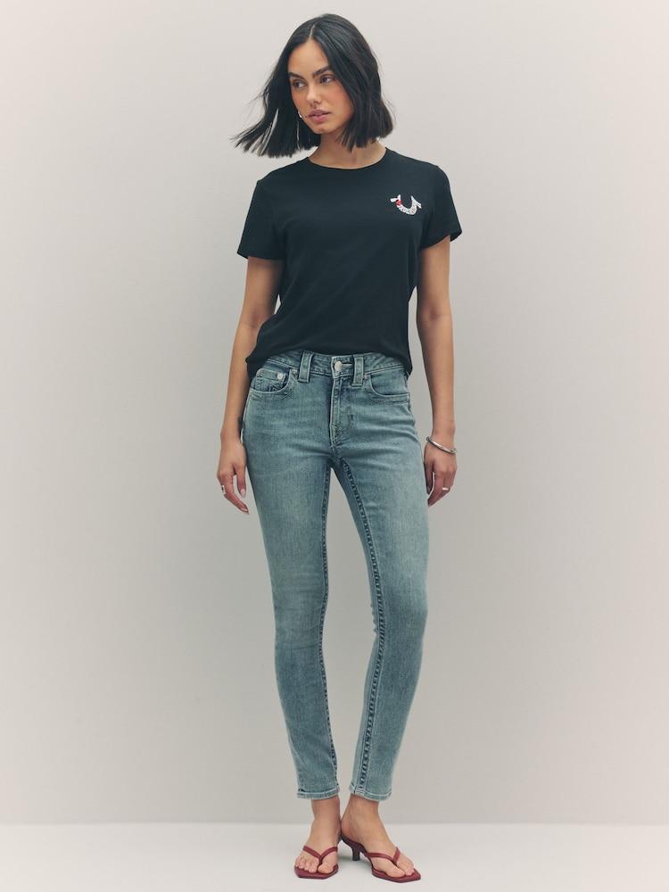 True Religion Jet Black 100% Cotton Embroidered Horseshoe Short Sleeve Crew T-Shirt - Image 2 of 4 True Religion Jet Black 100% Cotton Embroidered Horseshoe Short Sleeve Crew T-Shirt - Image 2 of 4