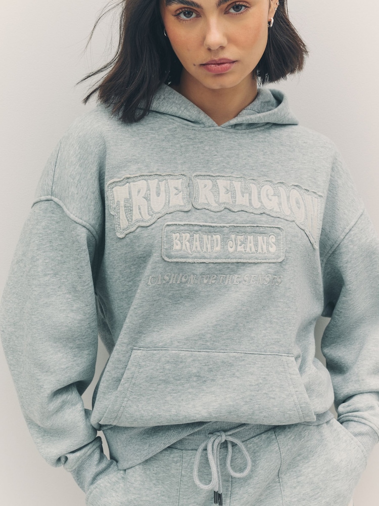 True Religion Heather Grey Boyfriend Patched Hoodie - Image 5 of 5
