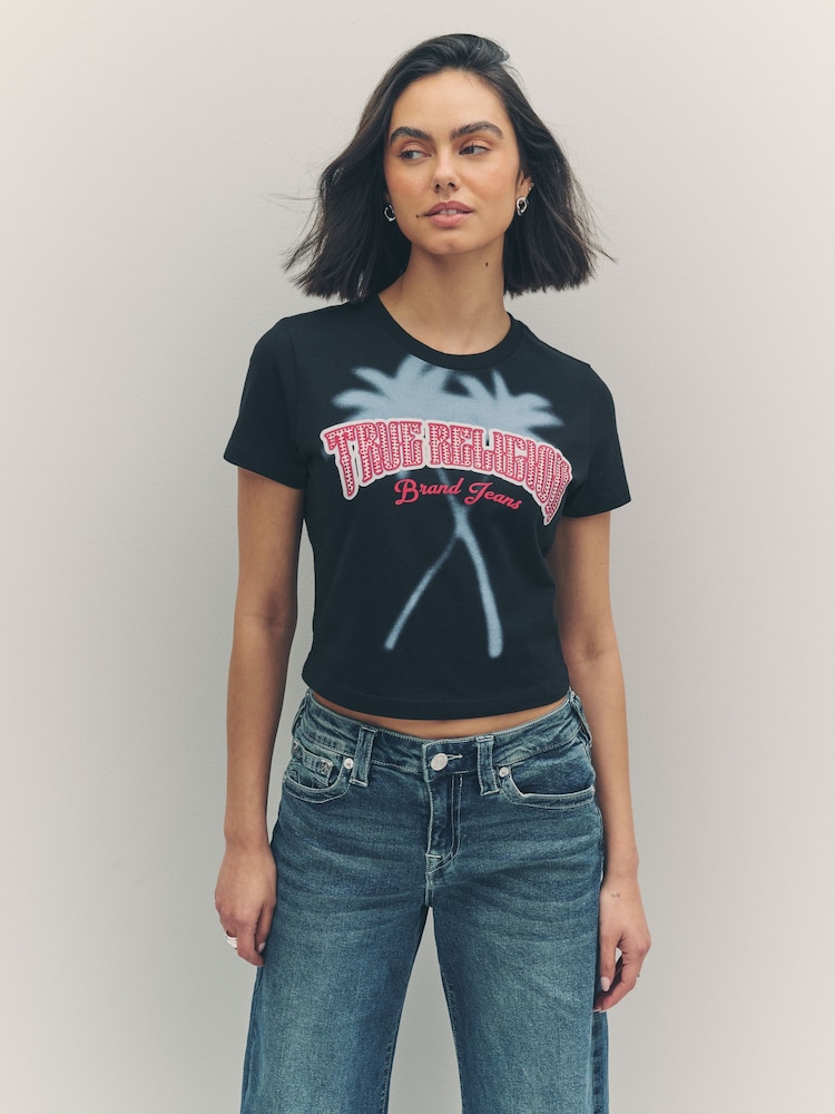 True Religion Jet Black Palm Tree Baby T-Shirt - Image 1 of 6