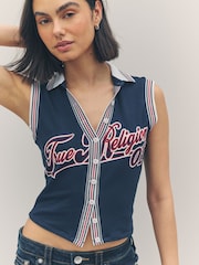 True Religion Dress Blue Sporty Terry Polo Jacket - Image 1 of 6