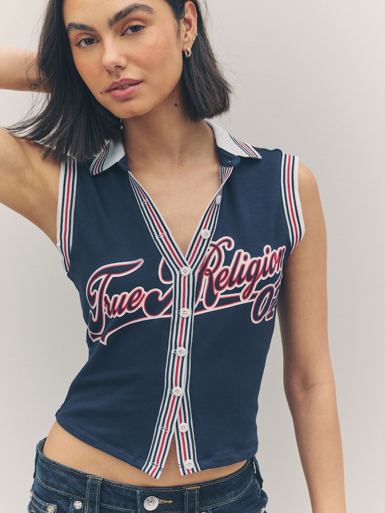 True Religion Dress Blue Sporty Terry Polo Jacket - Image 1 of 6
