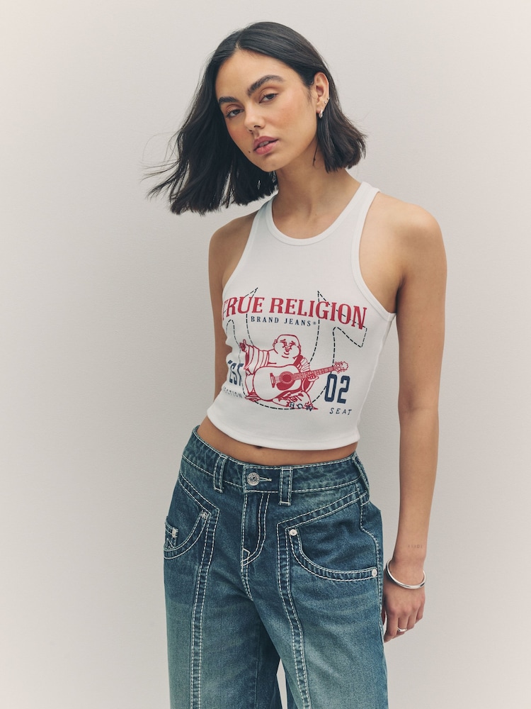 True Religion Optic White Buddha Goddess Tank - Image 2 of 6