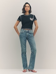 True Religion Peak Spot Billie Mid Rise Straight Jeans - Image 2 of 6