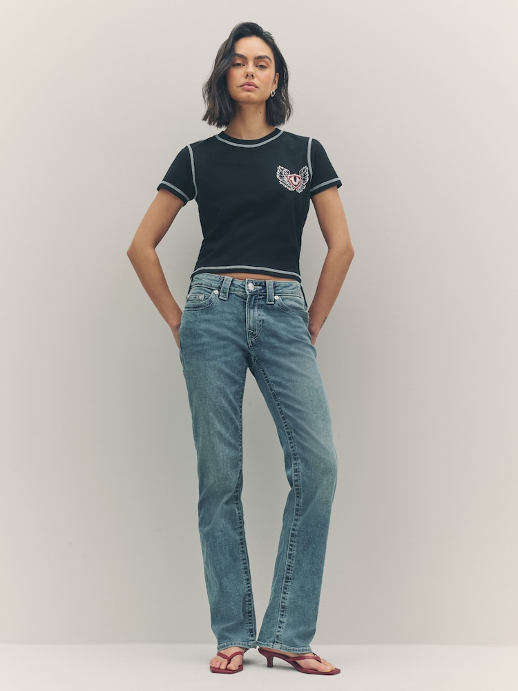 True Religion Peak Spot Billie Mid Rise Straight Jeans - Image 2 of 6