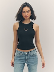 True Religion Jet Black Mesh Horseshoe Racer Tank - Image 1 of 6