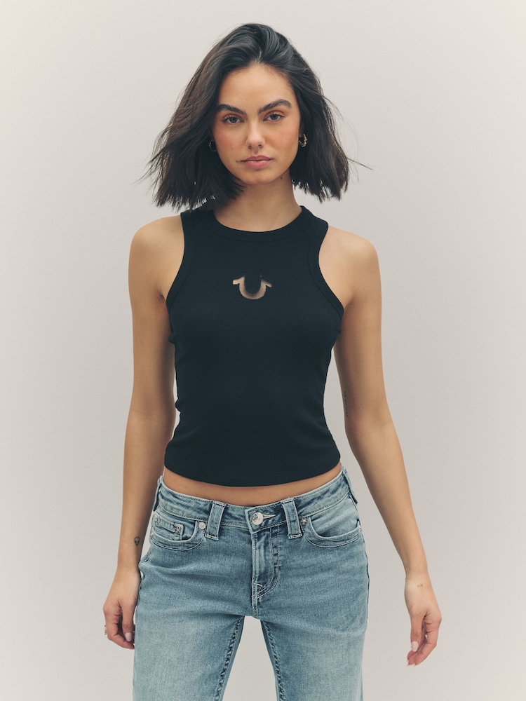 True Religion Jet Black Mesh Horseshoe Racer Tank - Image 1 of 6