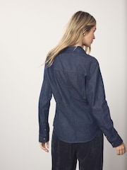 Rinse Blue Cinch Waist Fitted Long Sleeve Denim Shirt - Image 3 of 5