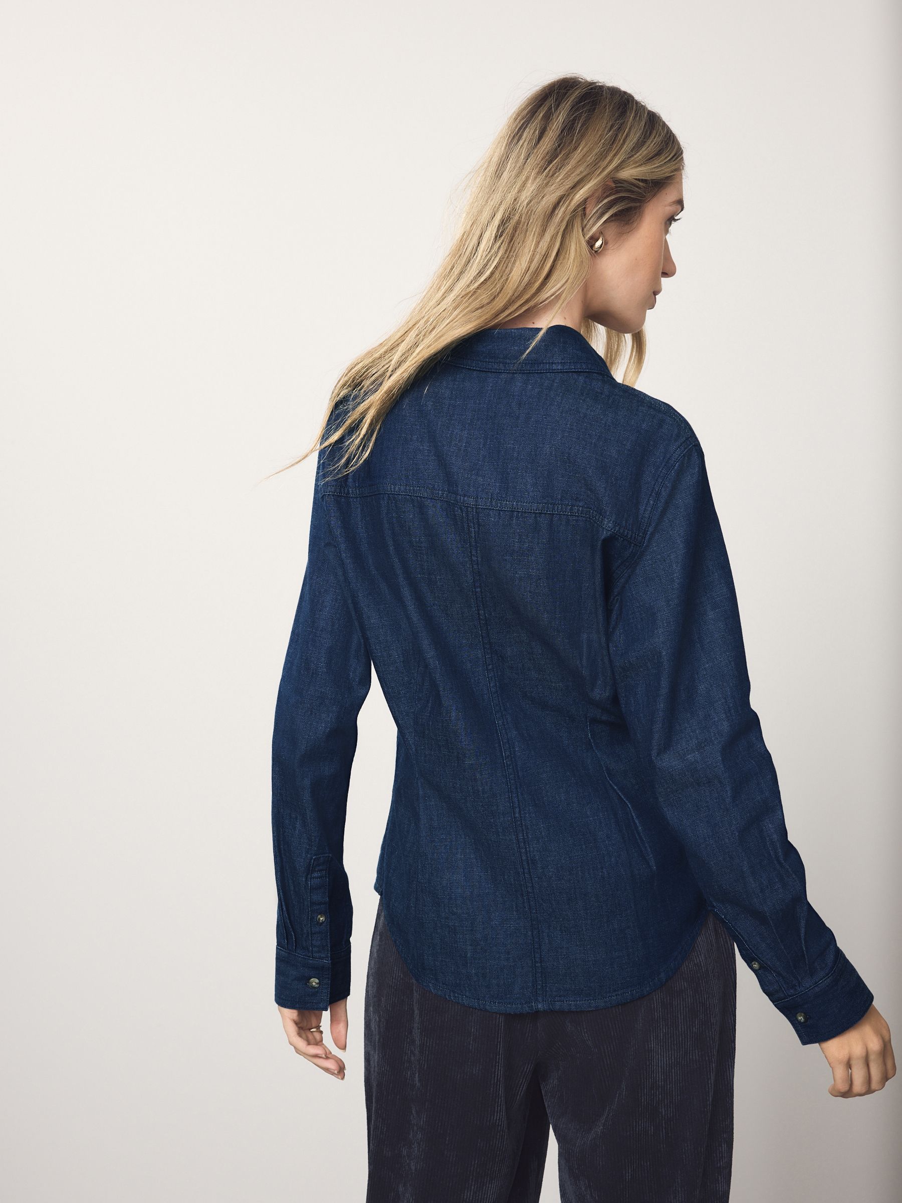 Buy Indigo Blue Cinch Waist Fitted Long Sleeve Denim Shirt from 