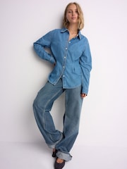 Mittelblau - Fuller Bust Cinch Waist Fitted Denim Shirt - Bild 2 von 8