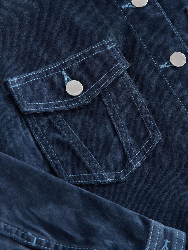 Blue Flocked Denim Collarless Jacket - Image 3 of 3