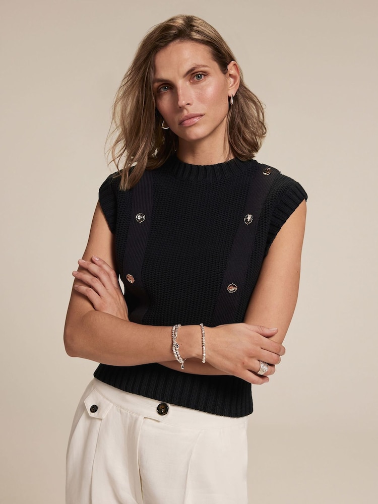 Mint Velvet Blue Sleeveless Knit Top - Image 1 of 8 Mint Velvet Blue Sleeveless Knit Top - Image 1 of 8