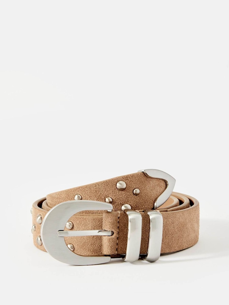 Mint Velvet Brown Studded Suede Waist Belt - Image 1 of 4