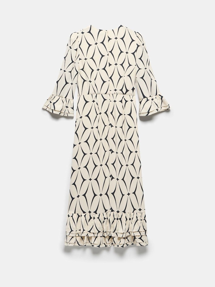 Mint Velvet Cream Geometric Print Ruffle Midi Dress - Image 8 of 9