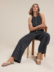 Mint Velvet Blue 100% Linen Striped Wide Trousers - Image 2 of 7
