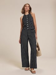 Mint Velvet Blue 100% Linen Striped Wide Trousers - Image 3 of 7