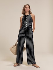 Mint Velvet Blue 100% Linen Striped Wide Trousers - Image 4 of 7