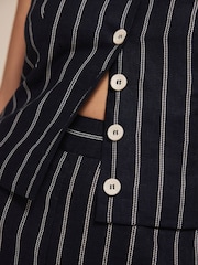 Mint Velvet Blue 100% Linen Striped Wide Trousers - Image 5 of 7