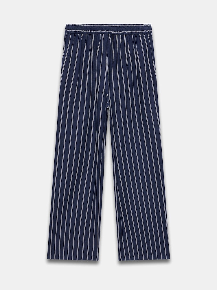 Mint Velvet Blue 100% Linen Striped Wide Trousers - Image 7 of 7