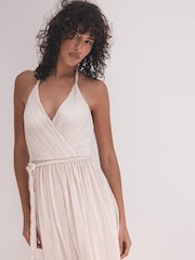 Mint Velvet Cream Plisse Metallic Midi Dress - Image 3 of 7