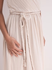 Mint Velvet Cream Plisse Metallic Midi Dress - Image 4 of 7