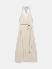 Mint Velvet Cream Plisse Metallic Midi Dress - Image 6 of 7
