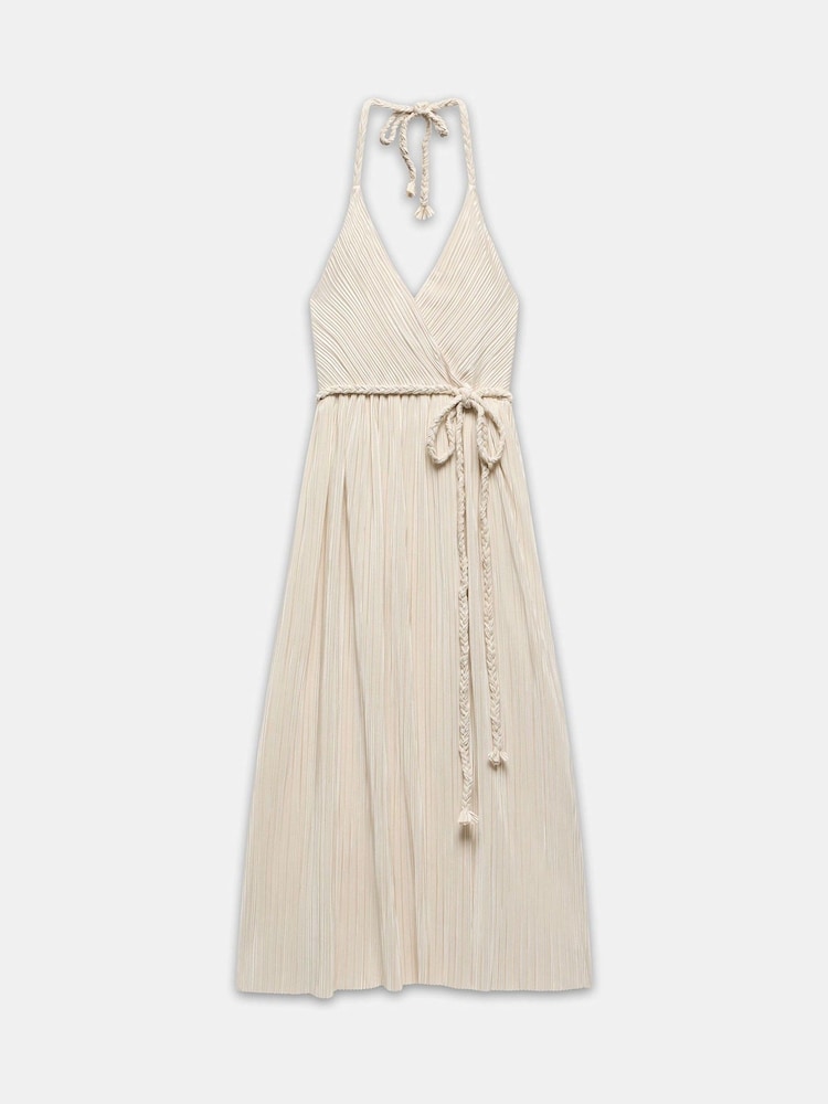 Mint Velvet Cream Plisse Metallic Midi Dress - Image 6 of 7