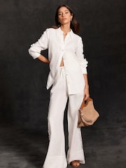 Mint Velvet White 100% Linen Lace Trim Shirt - Image 3 of 9