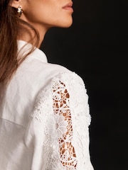 Mint Velvet White 100% Linen Lace Trim Shirt - Image 5 of 9