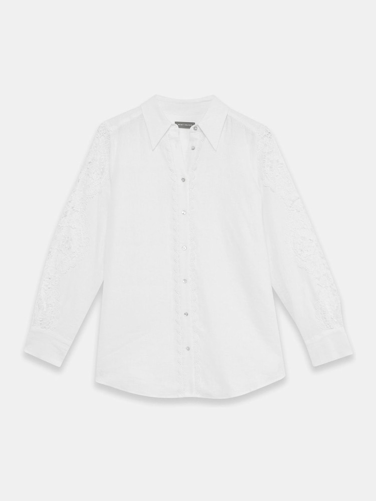Mint Velvet White 100% Linen Lace Trim Shirt - Image 7 of 9