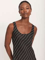 Mint Velvet Black Striped Midi Dress - Image 4 of 8