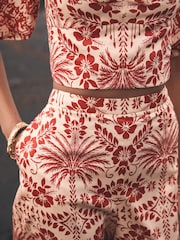 Mint Velvet Red Floral Print Wide 100% Cotton Trousers - Image 2 of 7