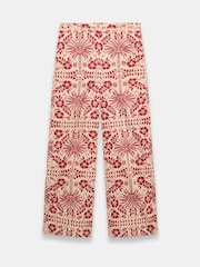 Mint Velvet Red Floral Print Wide 100% Cotton Trousers - Image 6 of 7