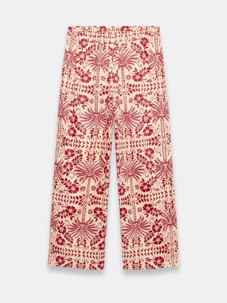 Mint Velvet Red Floral Print Wide 100% Cotton Trousers - Image 7 of 7