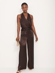 Mint Velvet Brown Satin Wide Trousers - Image 5 of 8