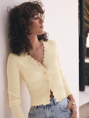 Mint Velvet Yellow Scallop Trim Ribbed Cardigan - Image 4 of 7