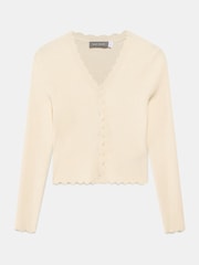 Mint Velvet Yellow Scallop Trim Ribbed Cardigan - Image 6 of 7